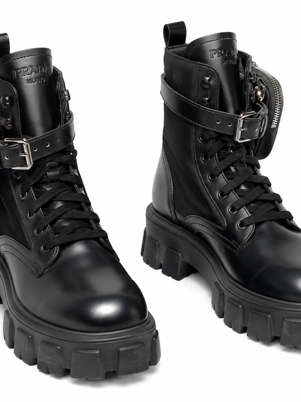 Prada monolith Black Combat Boots sz 37.5